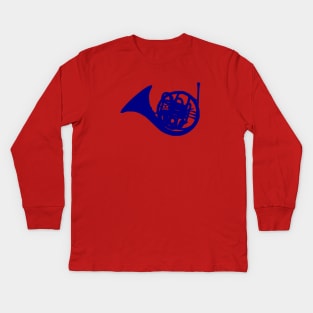 Blue French Horn Kids Long Sleeve T-Shirt